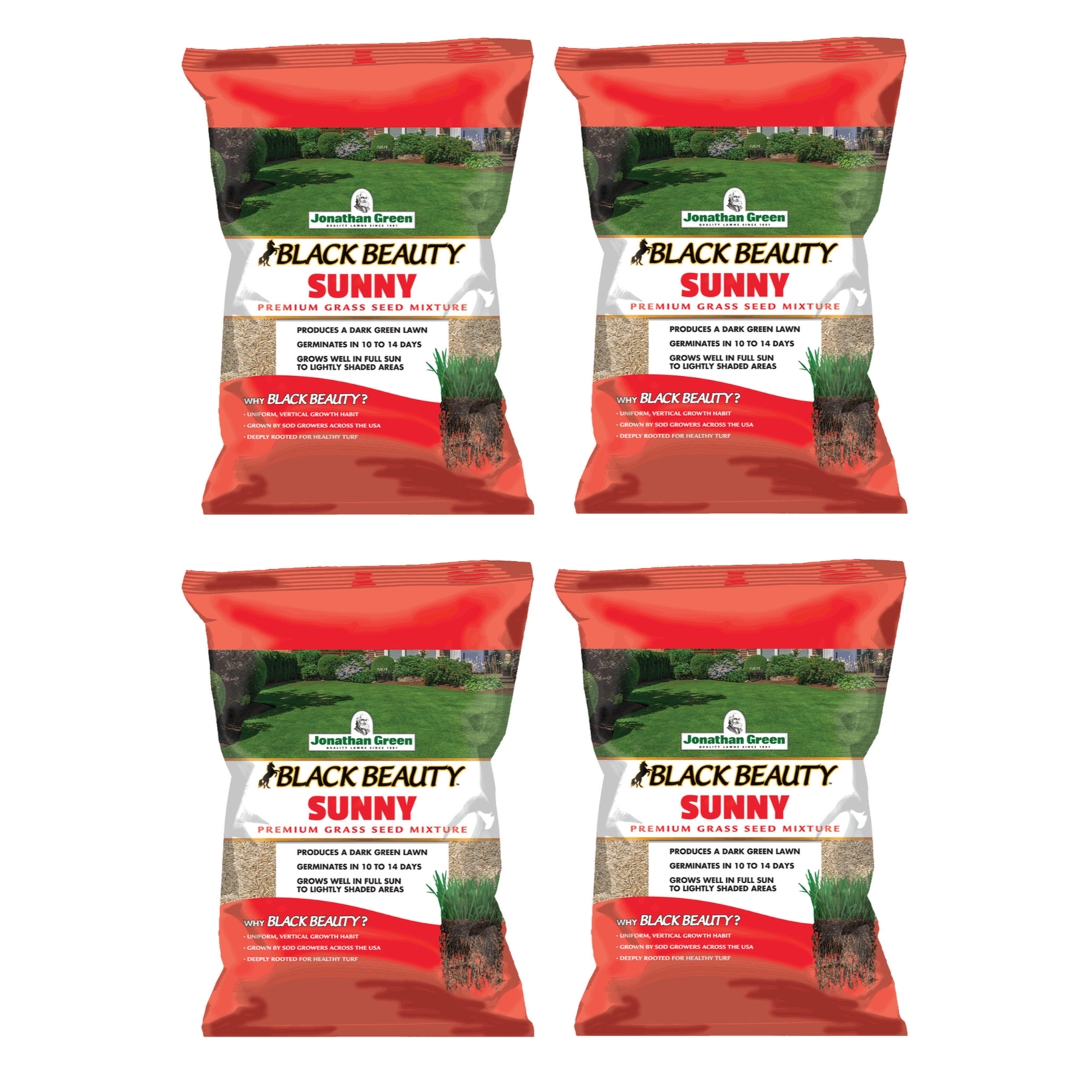 Jonathan Green Black Beauty Sunny Premium Grass Seed Mixture, 3lb bag, 4 Pack