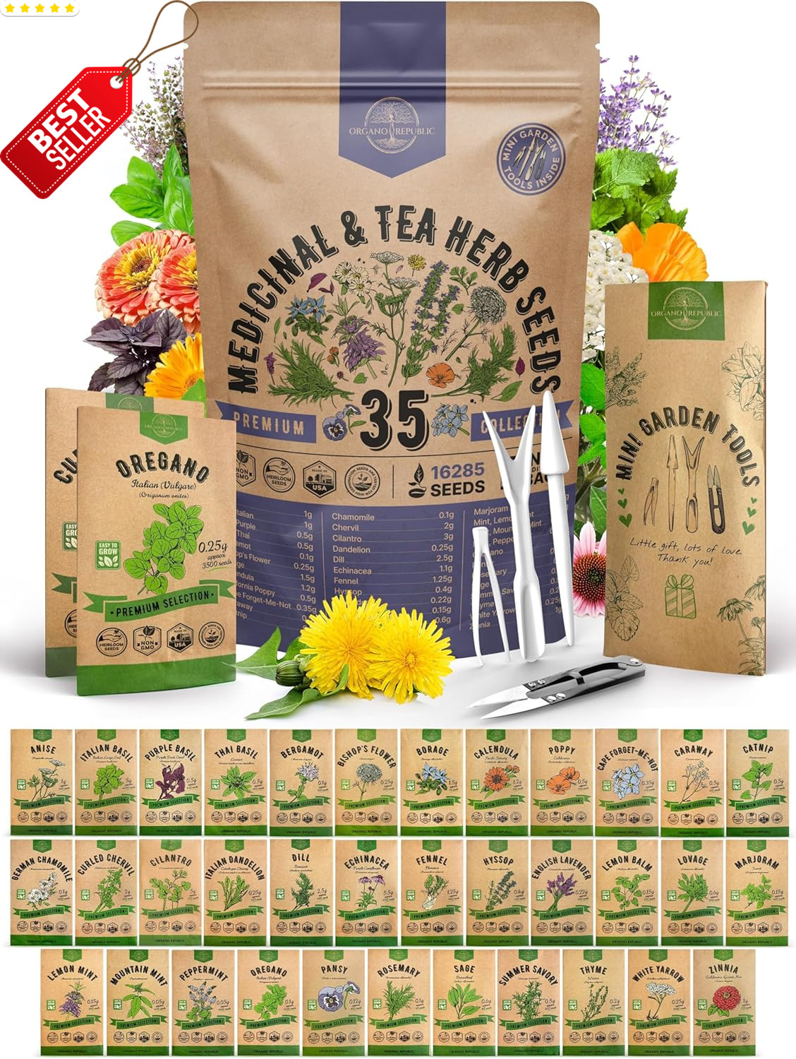 35 Medicinal Tea Herb Seeds Variety Pack Non-GMO Heirloom Indoor Outdoor US