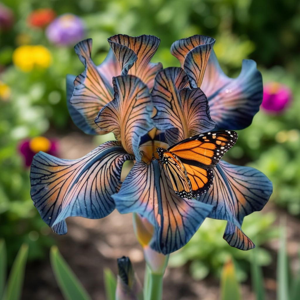 50 Rare Patterned Iris Seeds – Deep Blue & Peach Veined Blooms