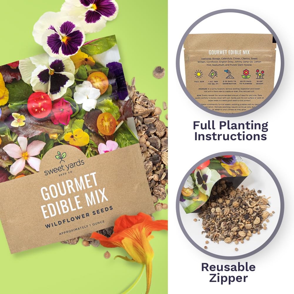 Seeds Edible Flowers Mix 1 Ounce Over 7,000 Open Pollinated Annual and Perennial