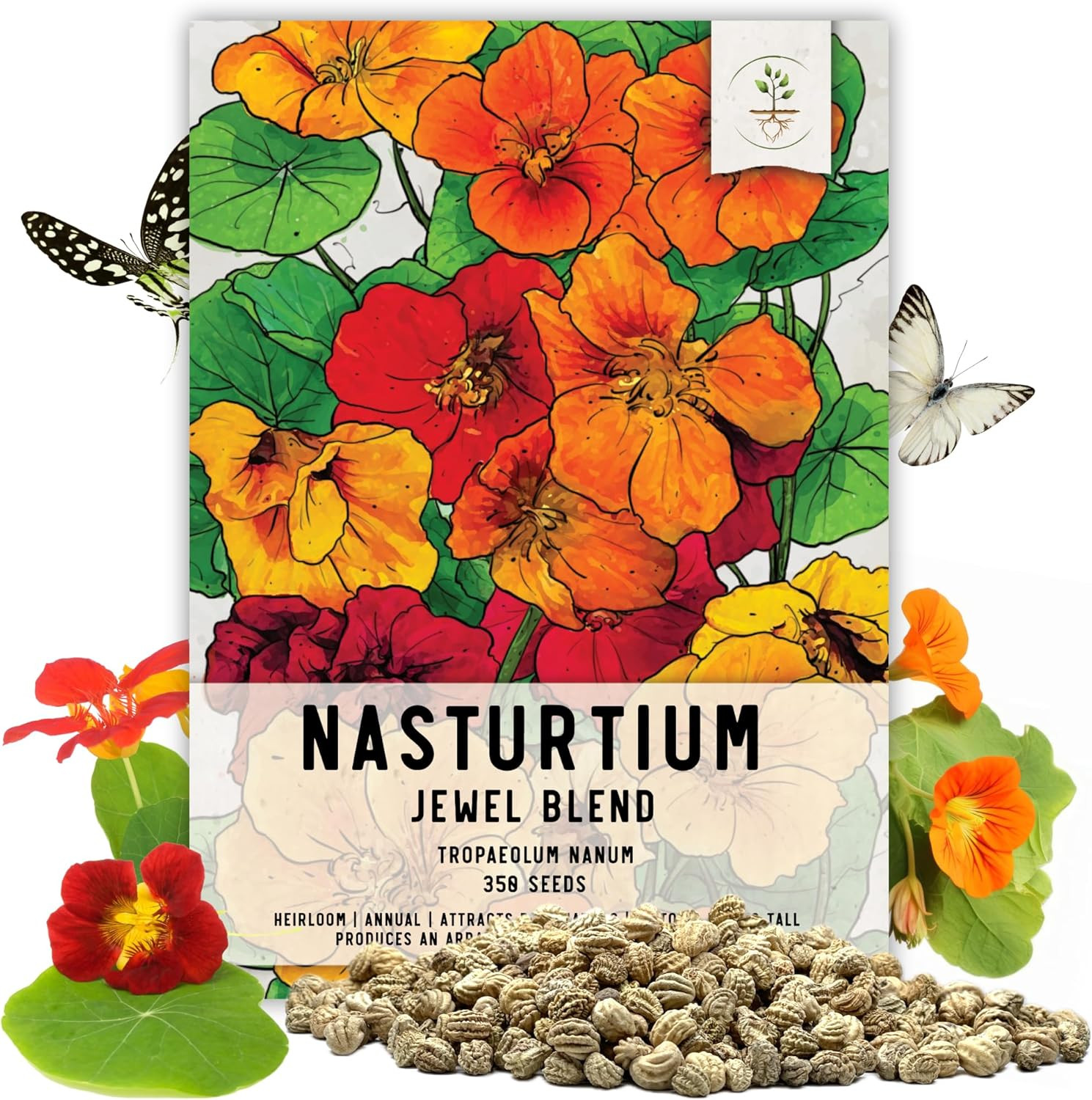 Nasturtium Seeds Jewel Mix Multicolored Edible Flowers | 1.5 Ounce 350+ Seeds Tr