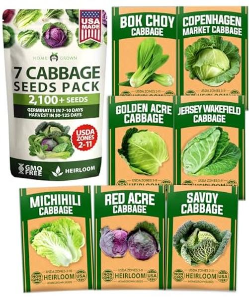 Cabbage Seeds 7 Variety Mix 2000+ Heirloom Non-GMO, High 7-Pack Veg Seed Vault