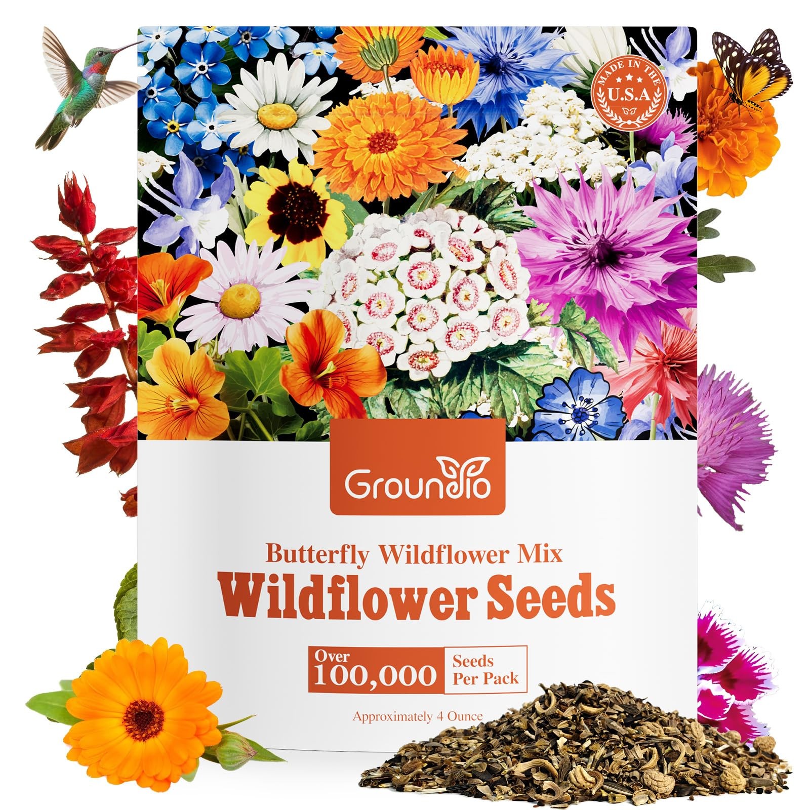 Groundio All Perennial Wildflower Seeds Bulk, 1/4 lb, 100,000+ Seeds, 26 Vari…