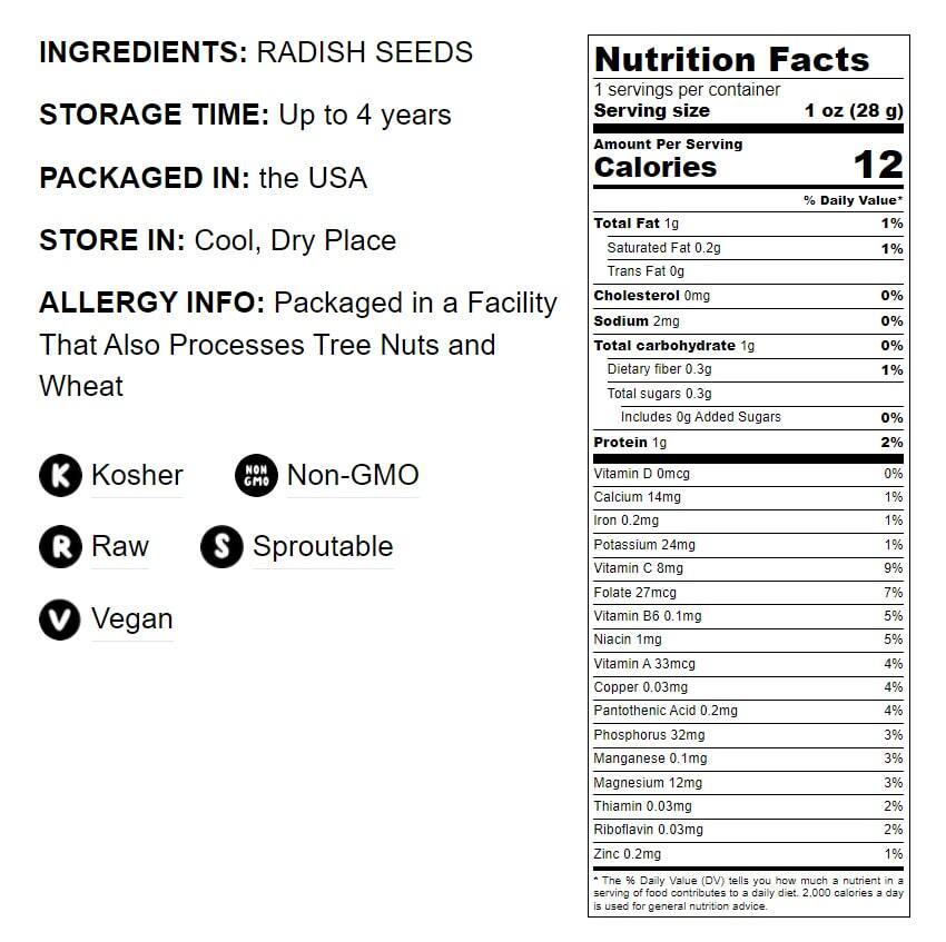 Radish Seeds for Sprouting – Kosher, Raw, Vegan – by Food To Live