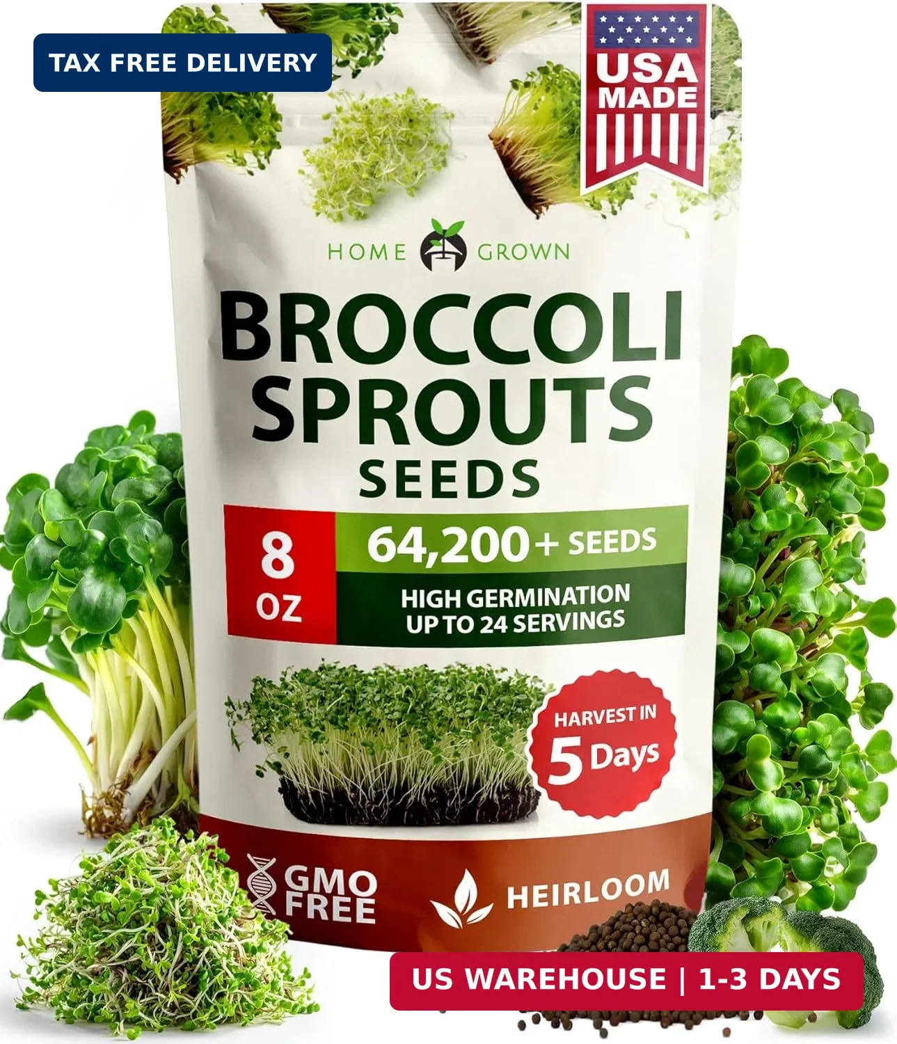 HOME GROWN Broccoli Seeds 8 oz Bulk Heirloom Non-GMO, High Germination, Sulforap