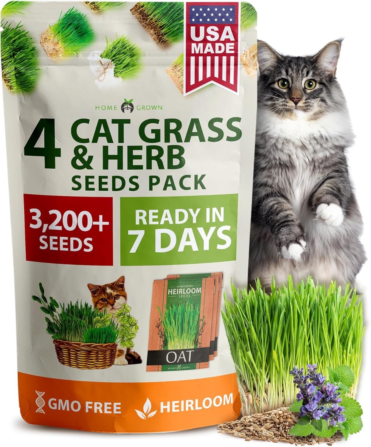 3200+ Cat Grass Seeds – Nutrient-Rich Oat & Alfalfa for Hairball Relief