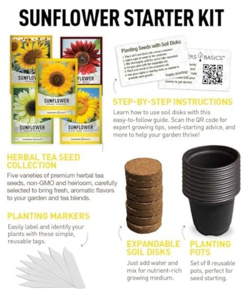 Sunflower Growing Kit – 5 Giant & Colorful Sunflowers Gifts for Women – Non