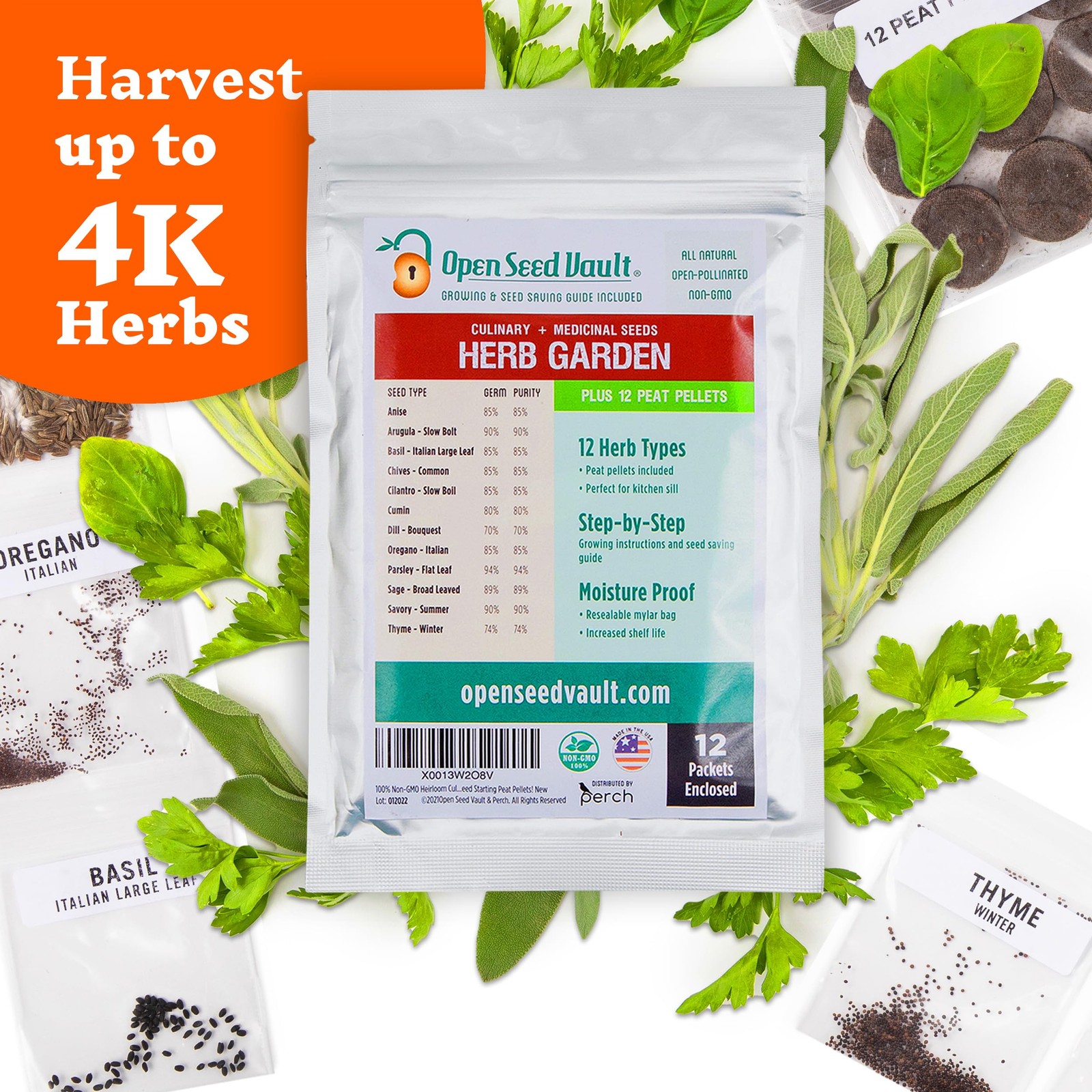 | 4,000 Heirloom Seeds | 12 Variety Pack of Herb Seeds | 2026 Season | Non GM…