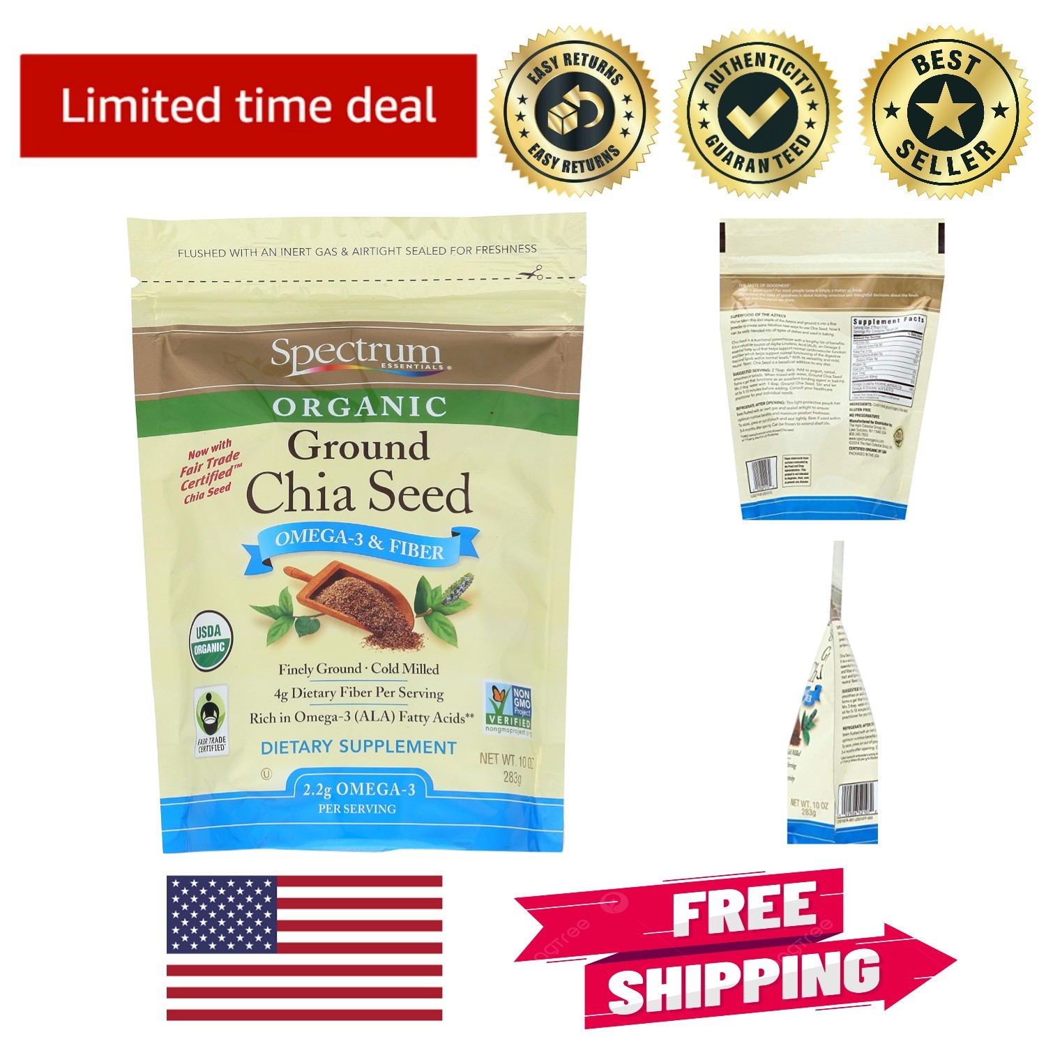 10 oz Organic Ground Chia Seed – Versatile Superfood for Smoothies and Baking