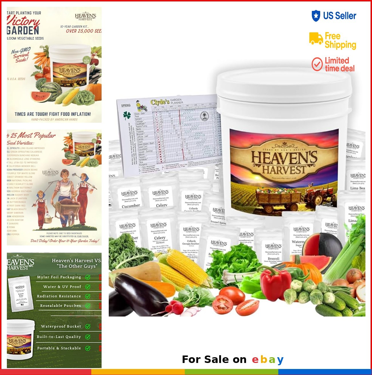 Vegetable Seed Bank 25000 Heirloom Non GMO Survival Garden Kit Storage Drum