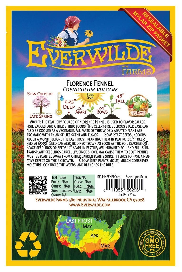 1 Oz Florence Fennel Herb Seeds – Everwilde Farms Mylar Seed Packet
