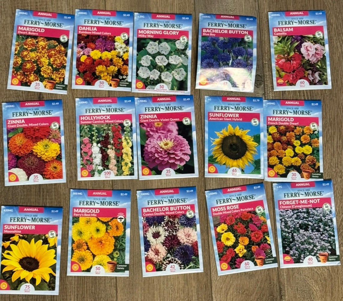 Assorted Flower Seed Packs, 15 Packs Random Selection
