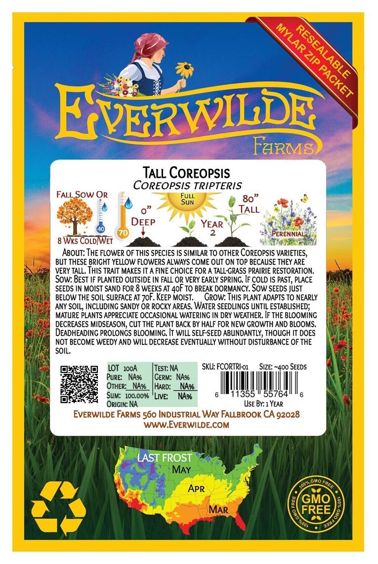 200 Tall Coreopsis Wildflower Seeds – Everwilde Farms Mylar Seed Packet