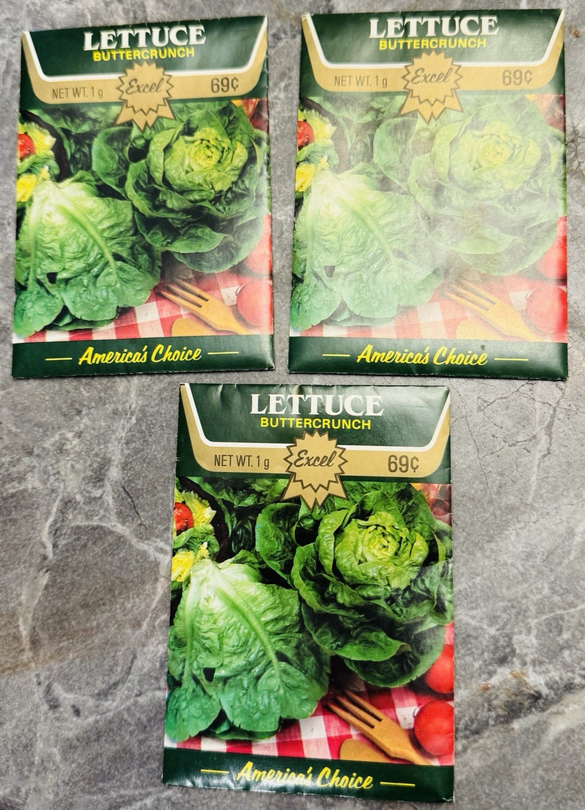 Vintage 1993 3pcs Lettuce Seeds Butter Crunch Excel America’s Choice