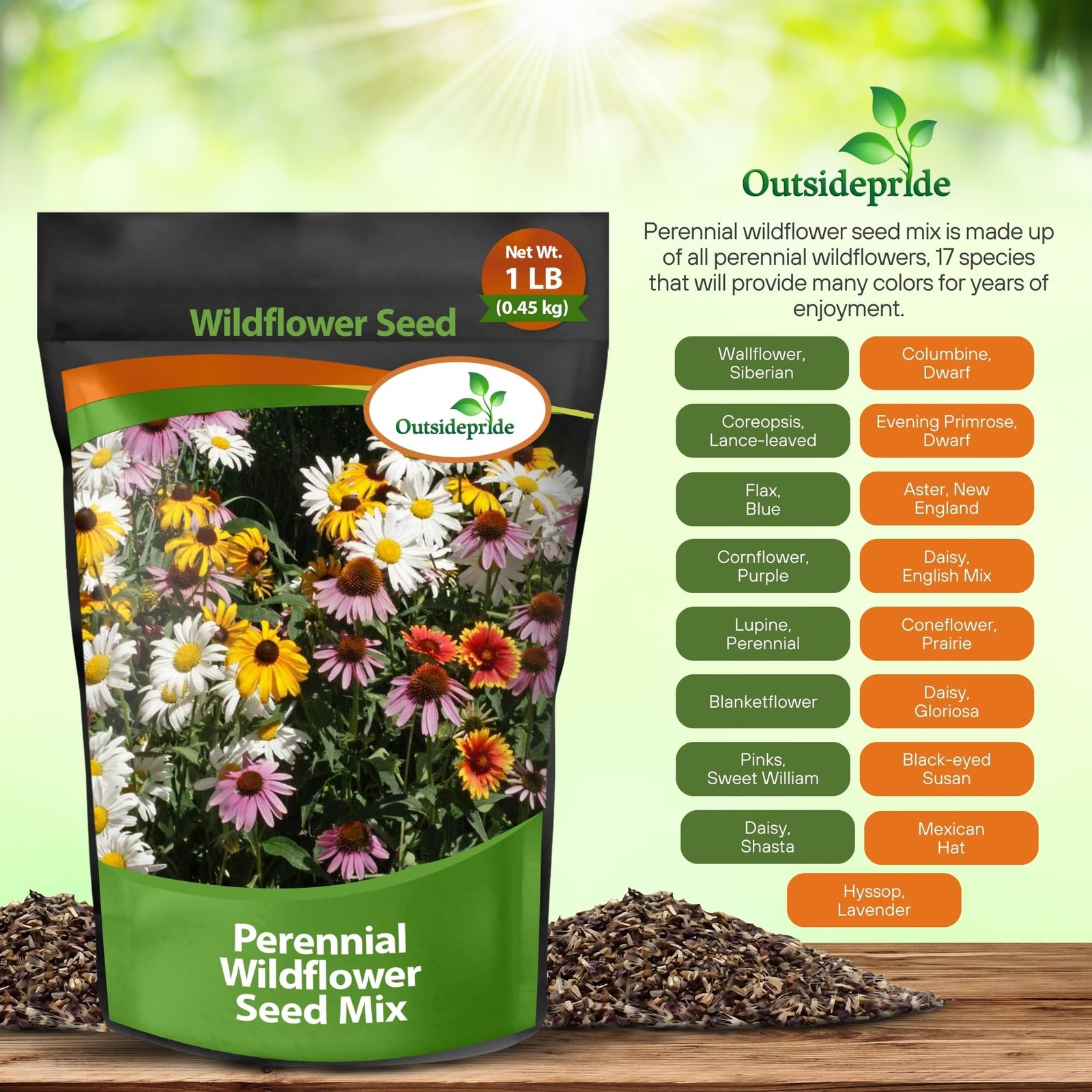 Perennial Wildflower Seed Mix – 1 lb, Easy to Grow, Attracts Pollinators
