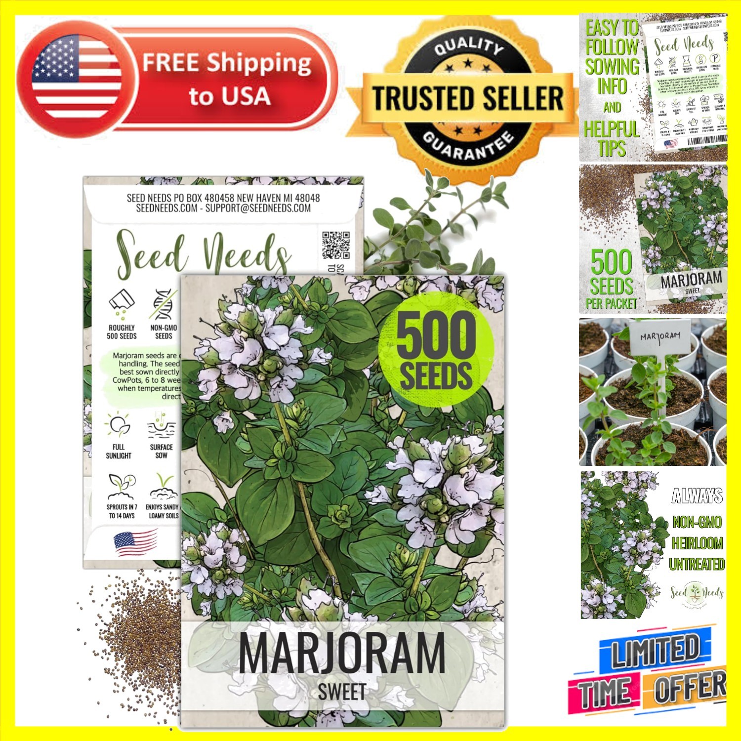 500 Count Non-GMO Sweet Marjoram Seeds – Culinary & Medicinal Herb for Planting