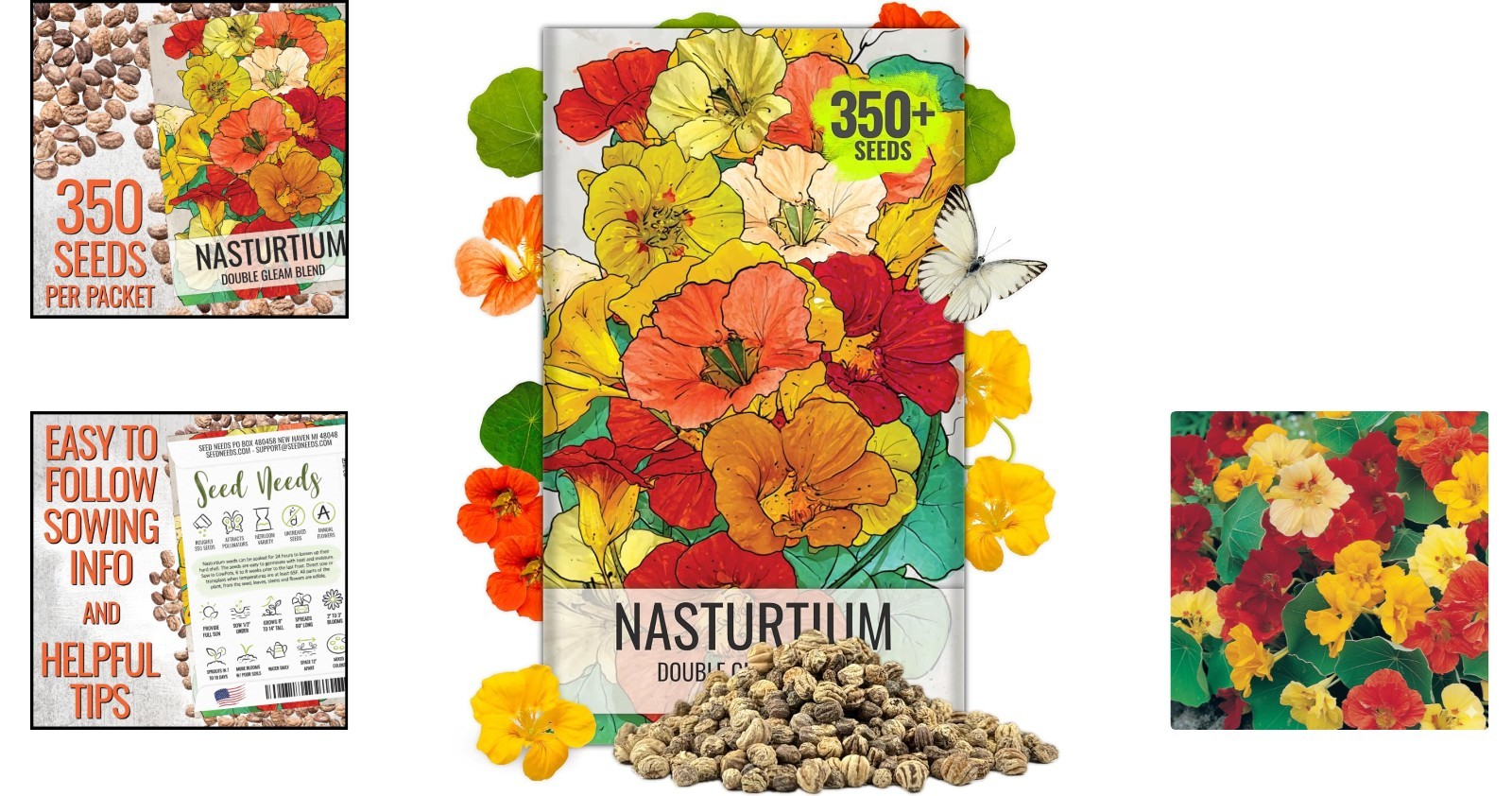 Untreated Organic Nasturtium Flower Seeds – 350+ Double Gleam Edible Blooms