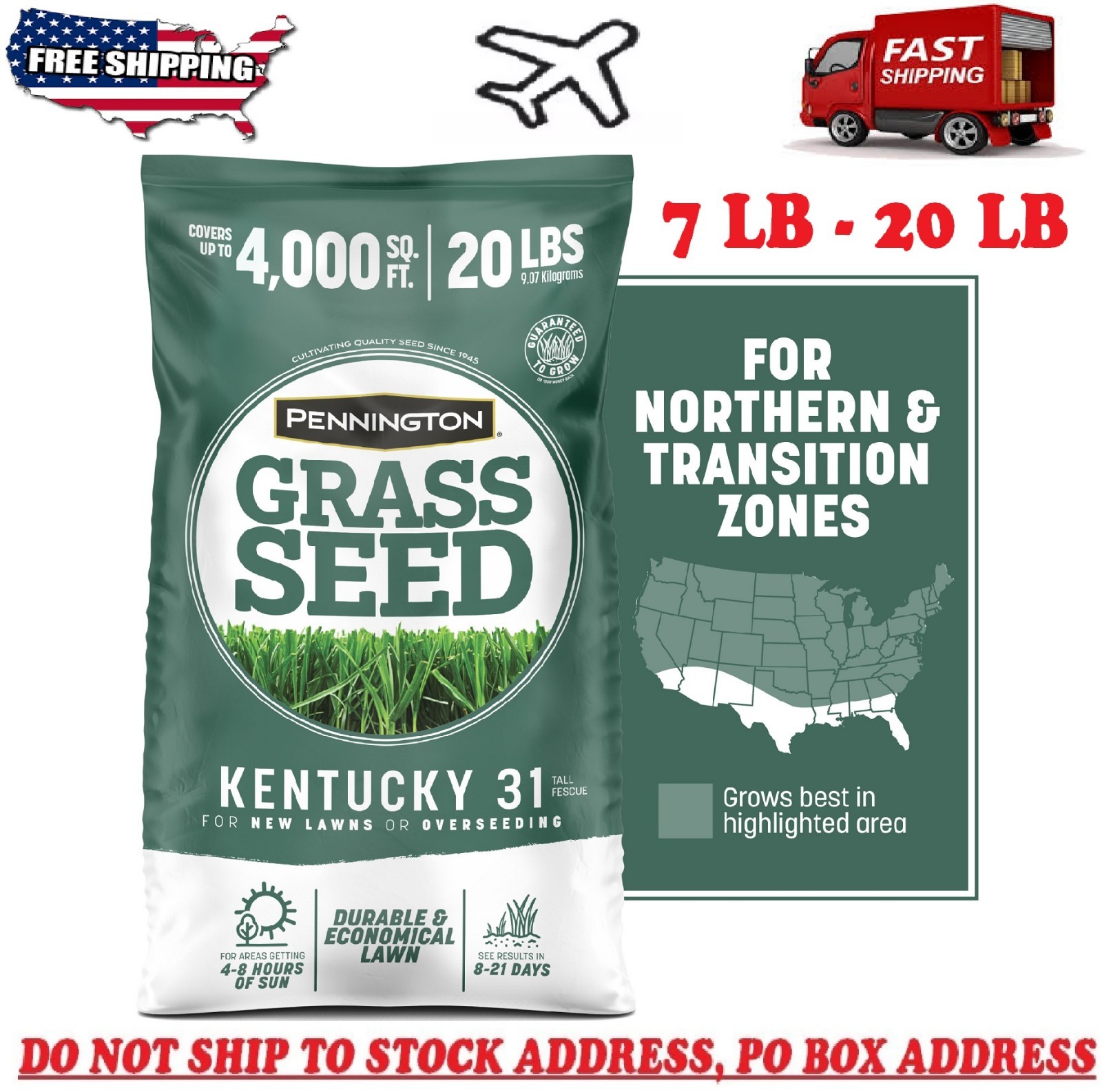 Pennington Kentucky 31 Tall Fescue Grass Seed Sun to Partial Shade 7- 20 lb Bag