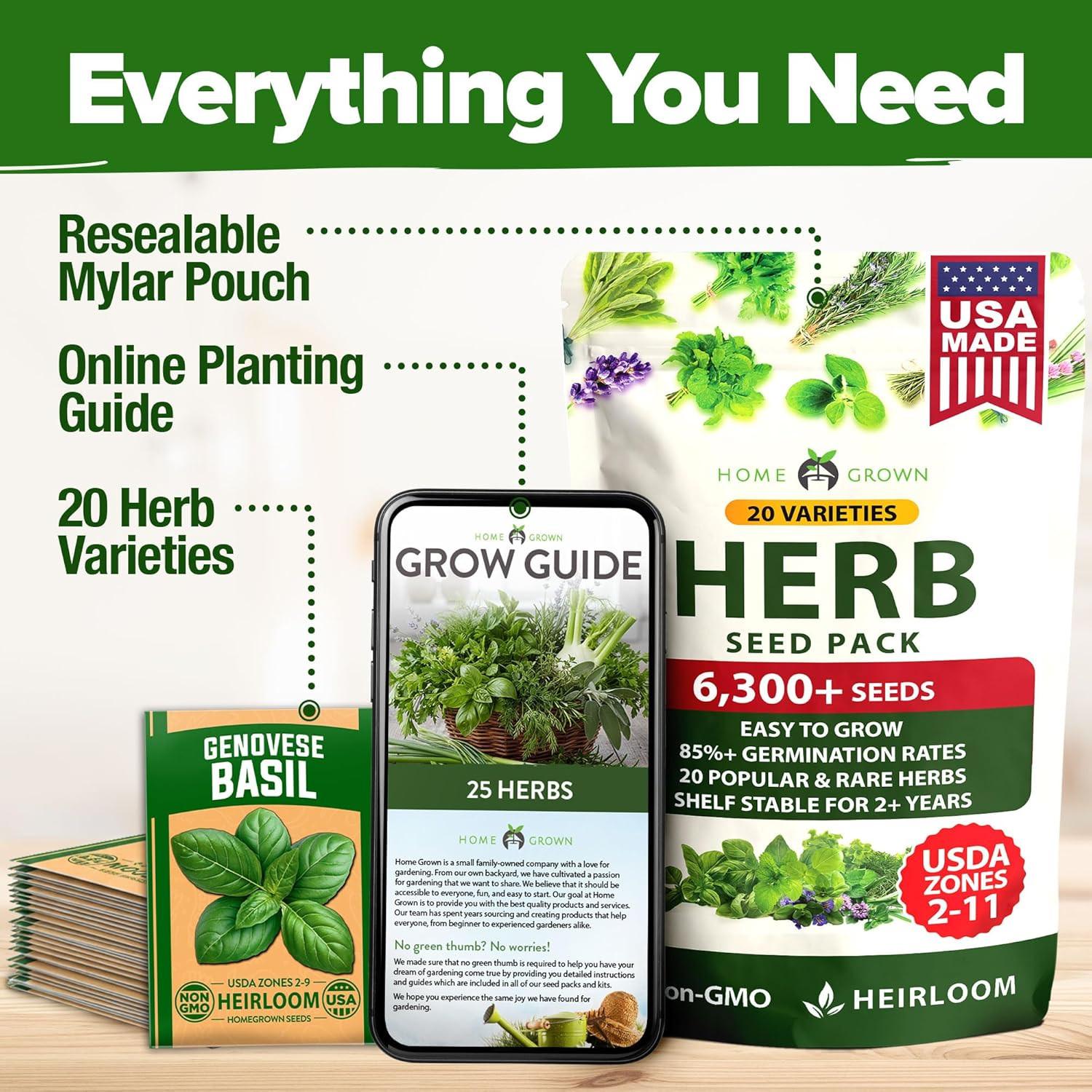 Premium Herb Variety Pack – 20 Heirloom Herb for Planting – 6,000+ Non-Gmo wi