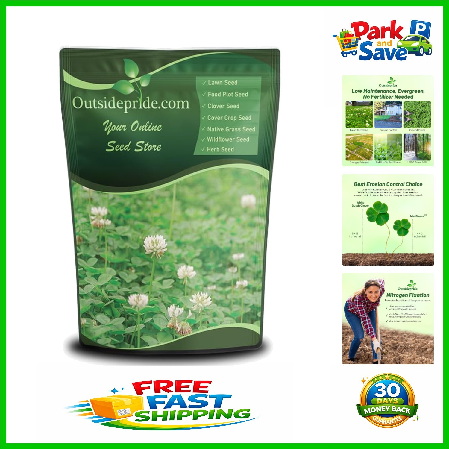Attractive White Clover Seed – 2 lbs. for USDA Zones 3-10 & Minimal Water Needs