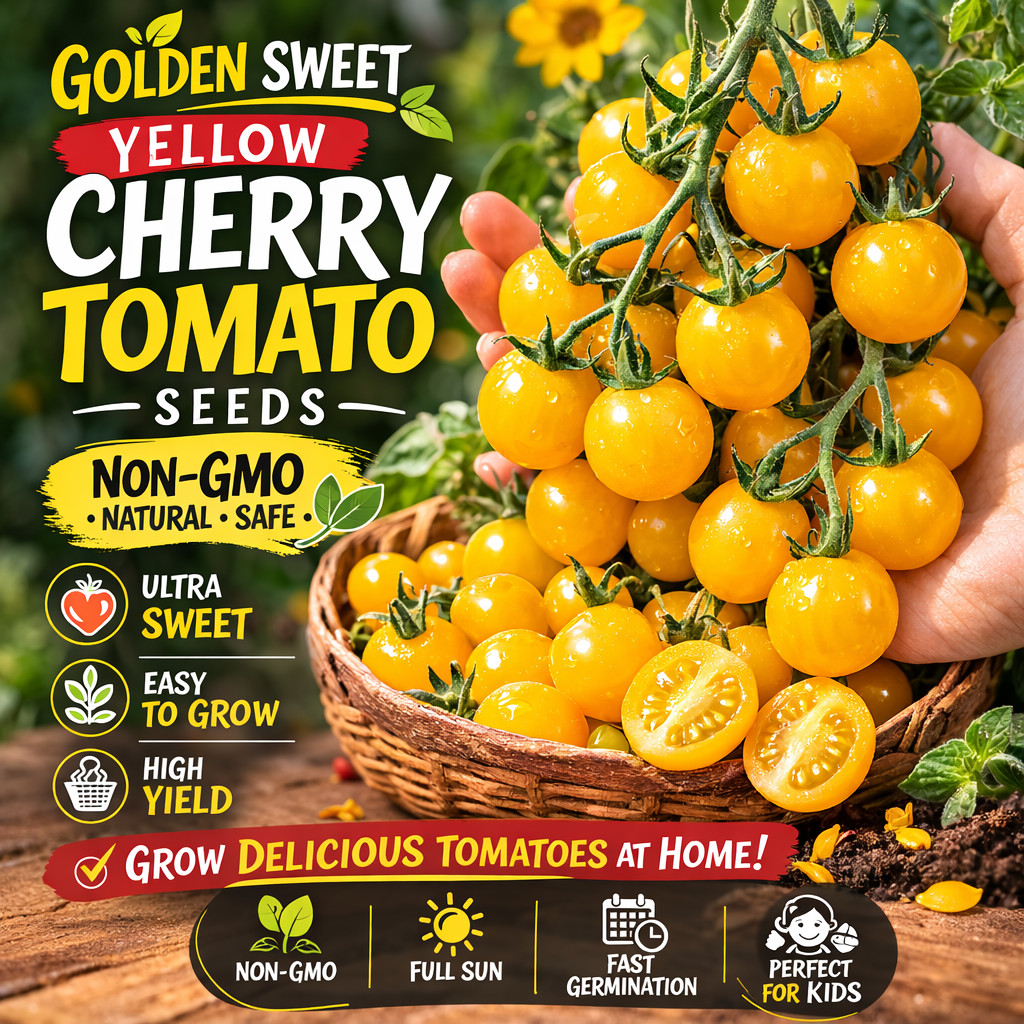 Golden Sweet Yellow Cherry Tomato Seeds 200+ Non-GMO Garden Snack Tomato