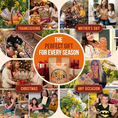 25 Non-GMO Heirloom Vegetable & Fruit Seeds Variety Pack for Home Gardening – 1,