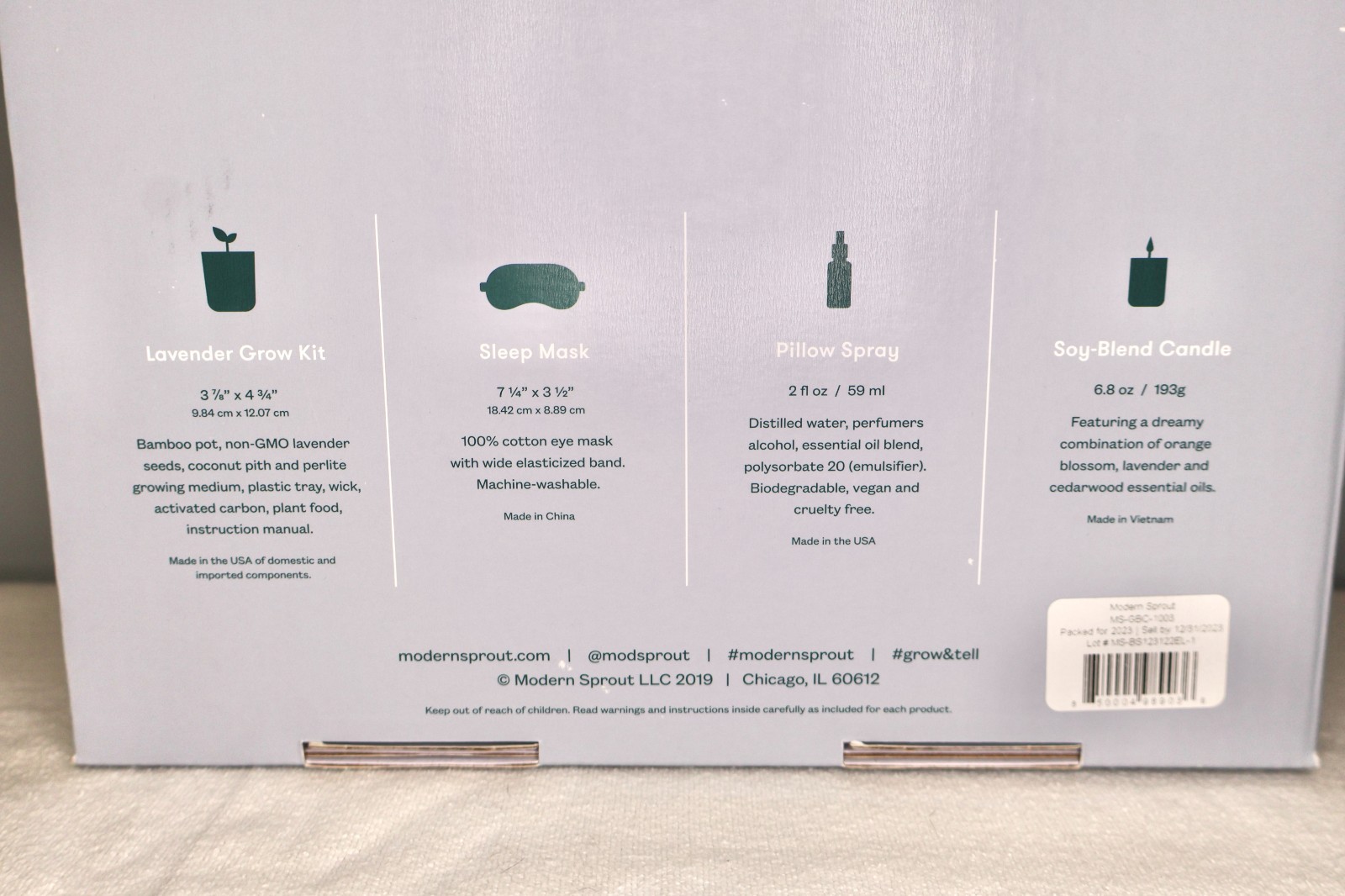 Modern Sprout Lavender Grow Kit, with sleep mask, pillow spray, and candle – NEW