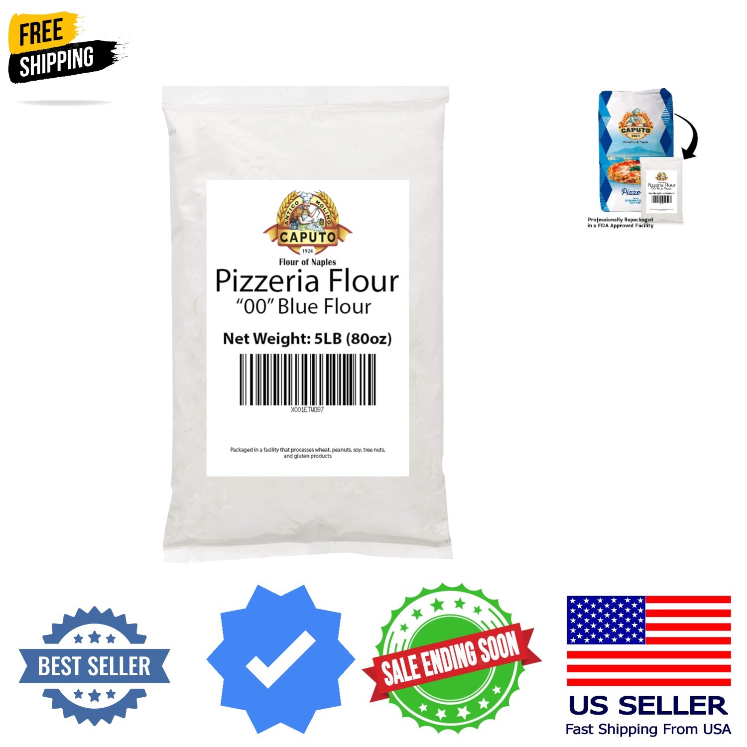 Pizzeria Flour for Authentic Pizza Dough, 80 Ounce 5 Pound Bag Repack
