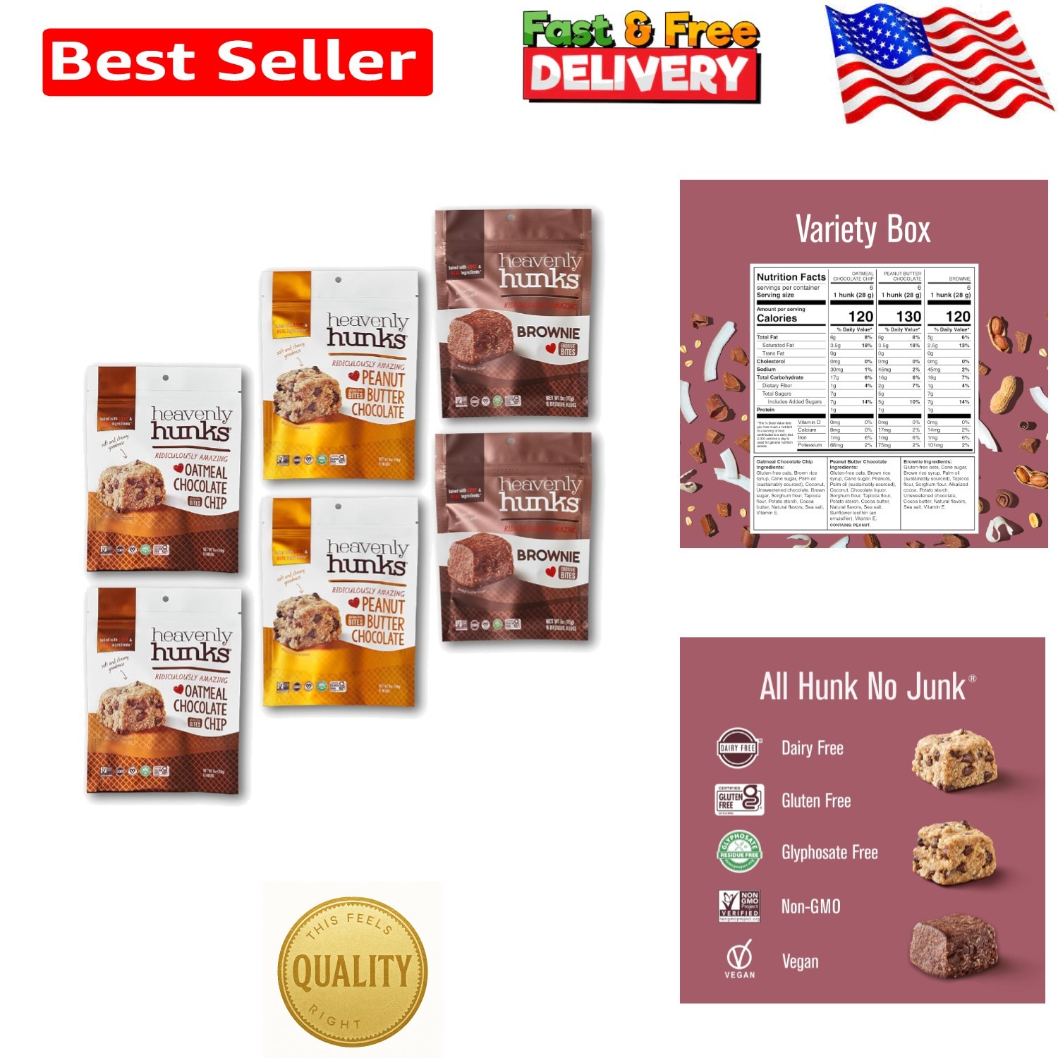 Delicious 6-Pack Oatmeal Chocolate, Peanut Butter & Brownie Bites – Treats