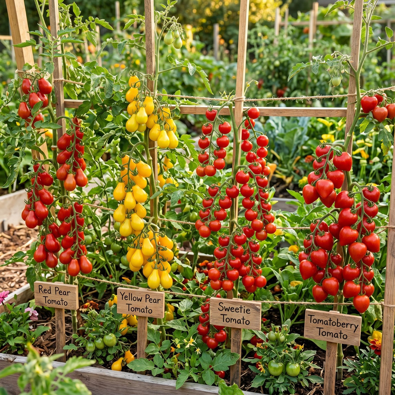CHERRY TOMATO COLLECTION Red & Yellow Pear Sweetie Tomatoberry 4 Packs 310 Seeds