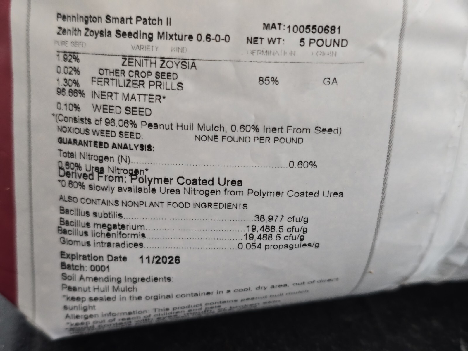 PENNINGTON SMART PATCH ZENITH ZOYSIA GRASS SEED MIX (5lb)