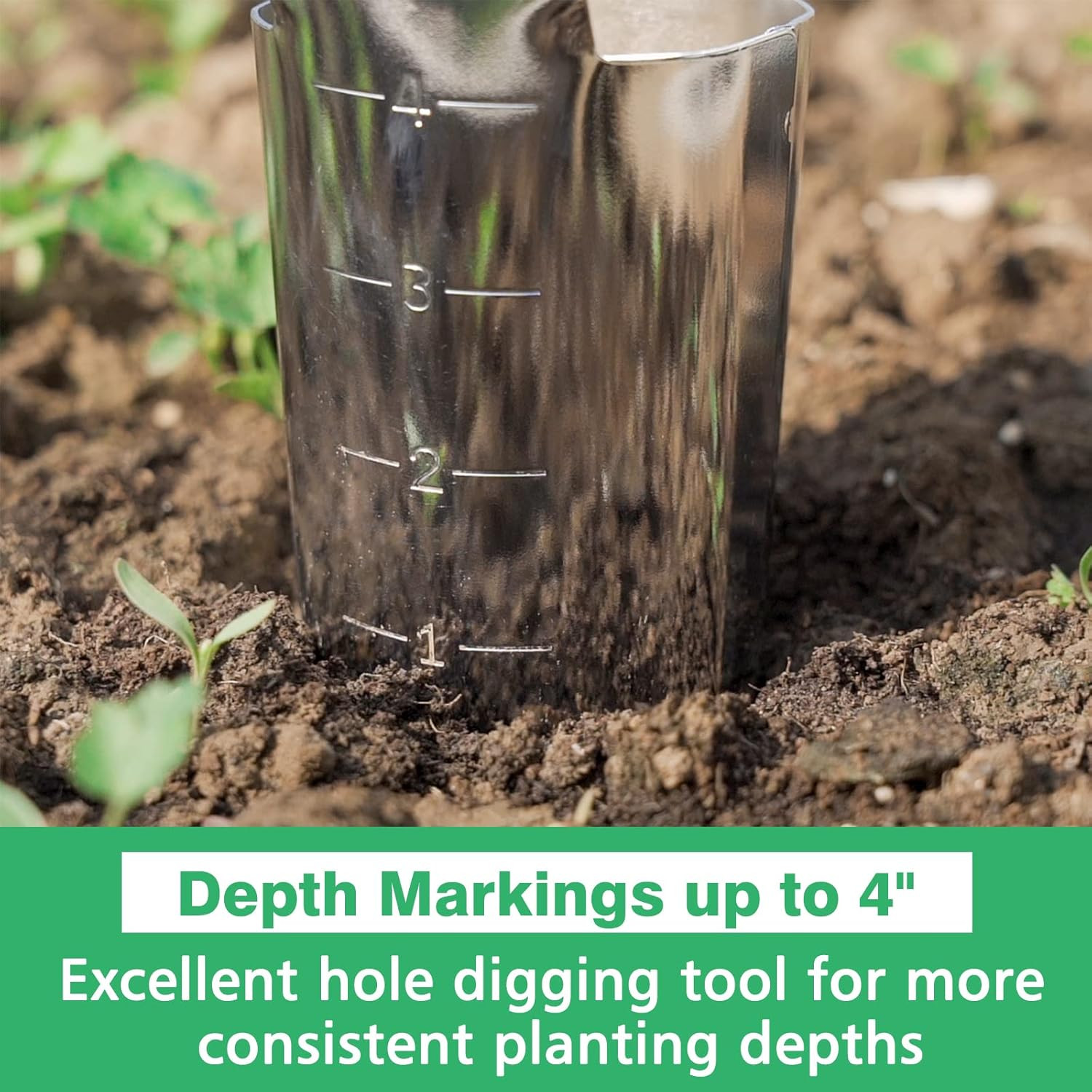 Garden Bulb Planter with 4 Inches Depth Mark, Stainless Steel Gardening Bulb Tra