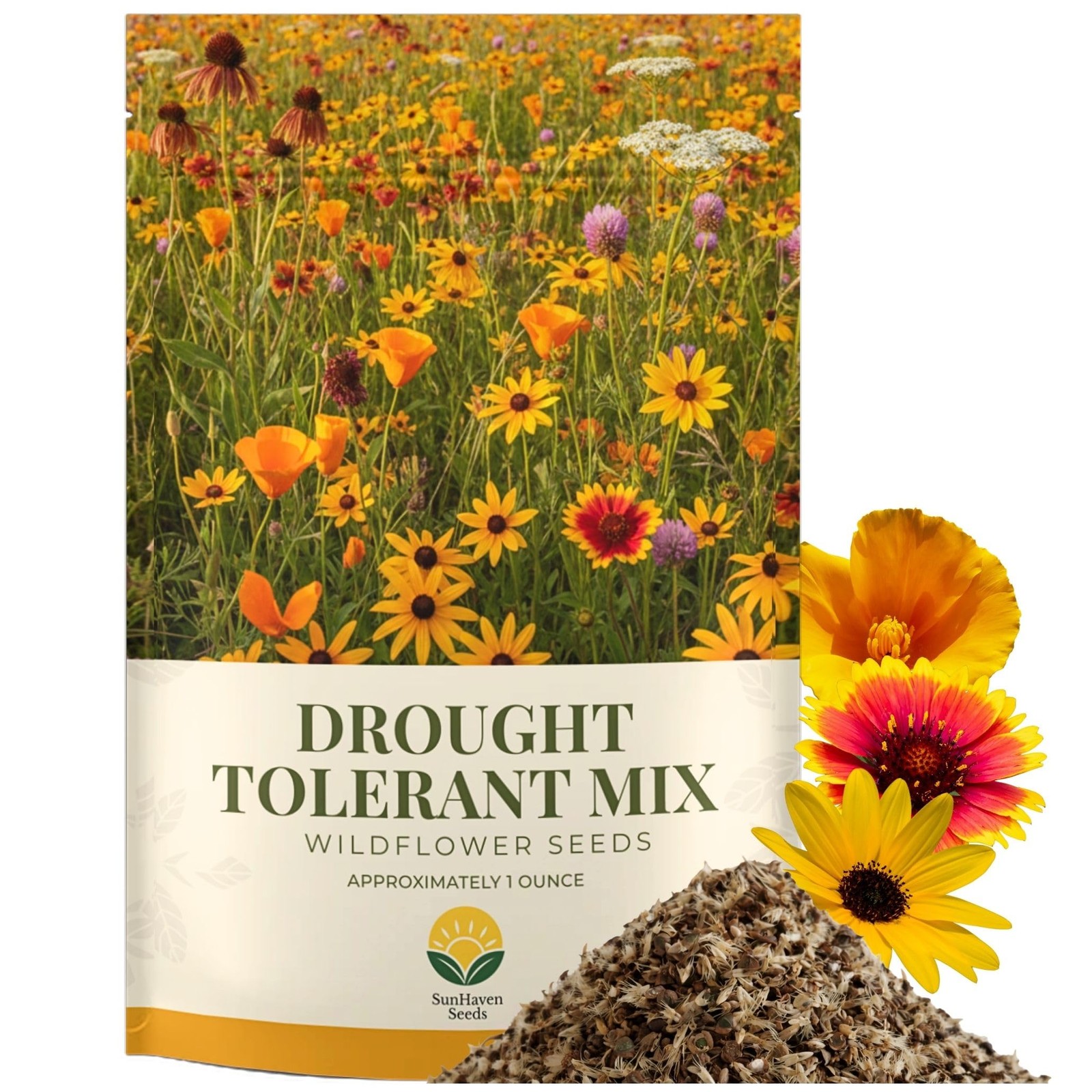 Drought Tolerant Wildflower Mix – 20,000+ Seeds – 1 oz Bulk Extra Large Resea…