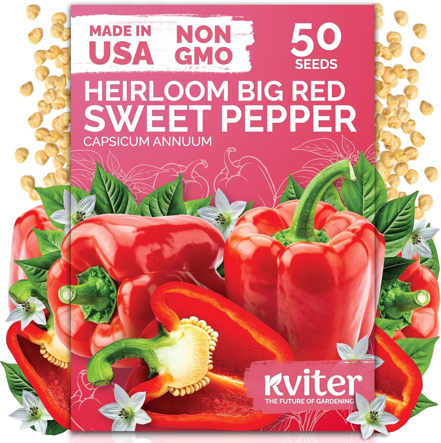 50 Big Red Bell Pepper Seeds (Capsicum annuum) – Large Sweet Peppers Seed Packet