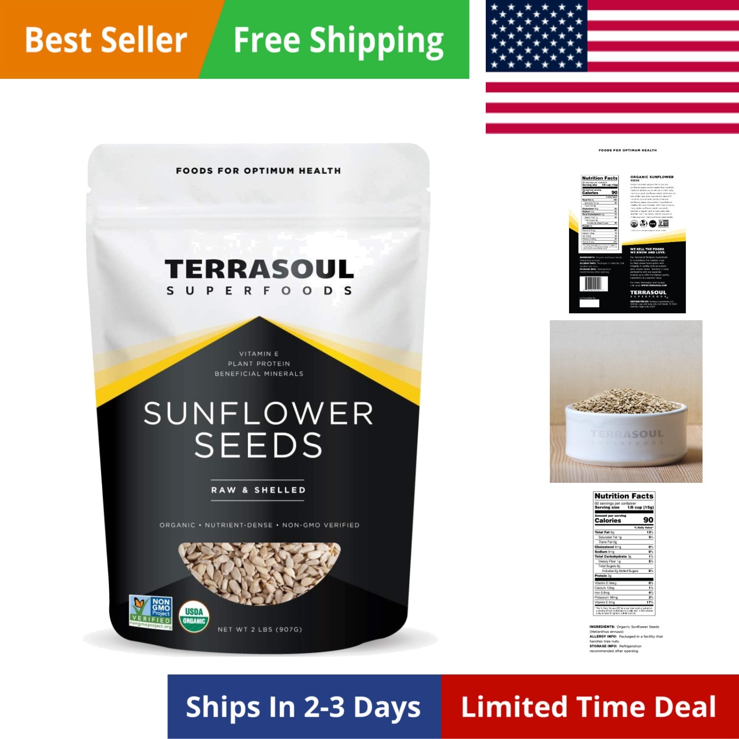 Organic Hulled Sunflower Seeds, 2 Pounds