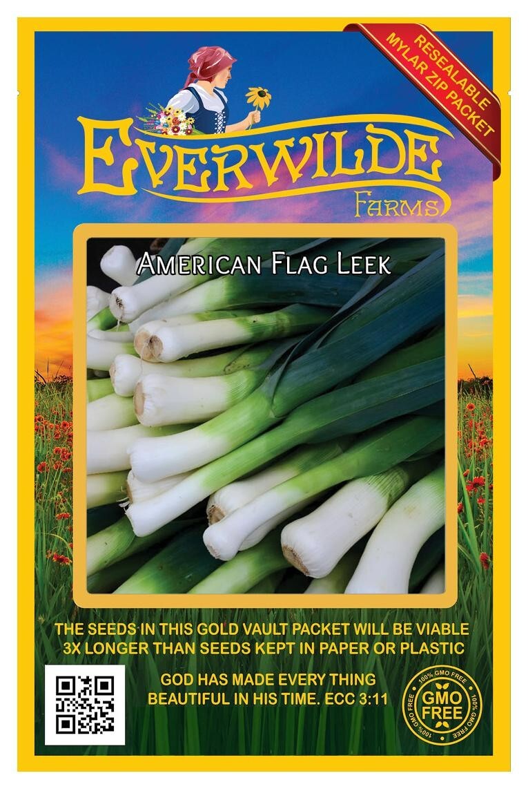 1000 American Flag Leek Seeds – Everwilde Farms Mylar Seed Packet