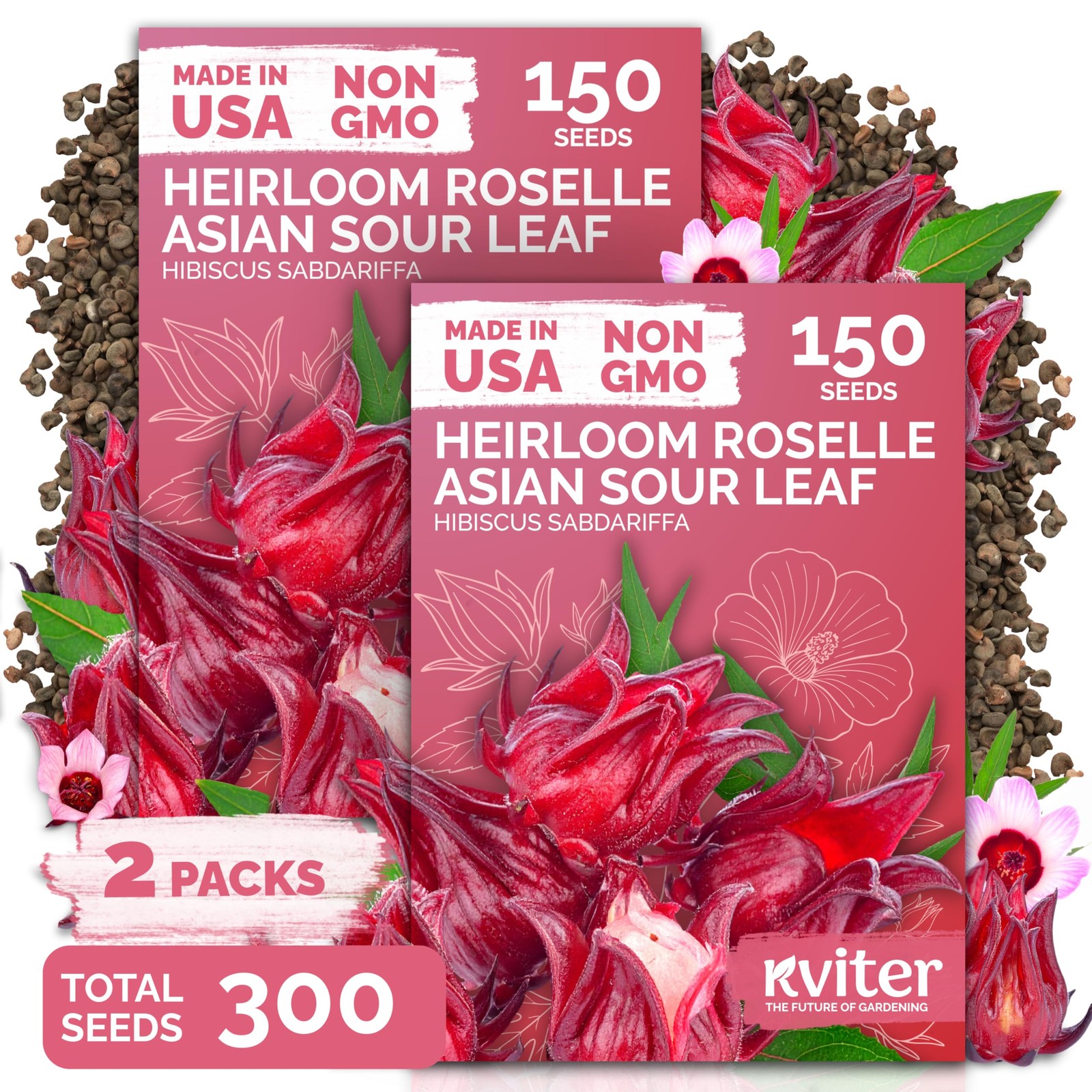 KVITER 300 Roselle Seeds for Planting (Hibiscus Sabdariffa), 2 Pack