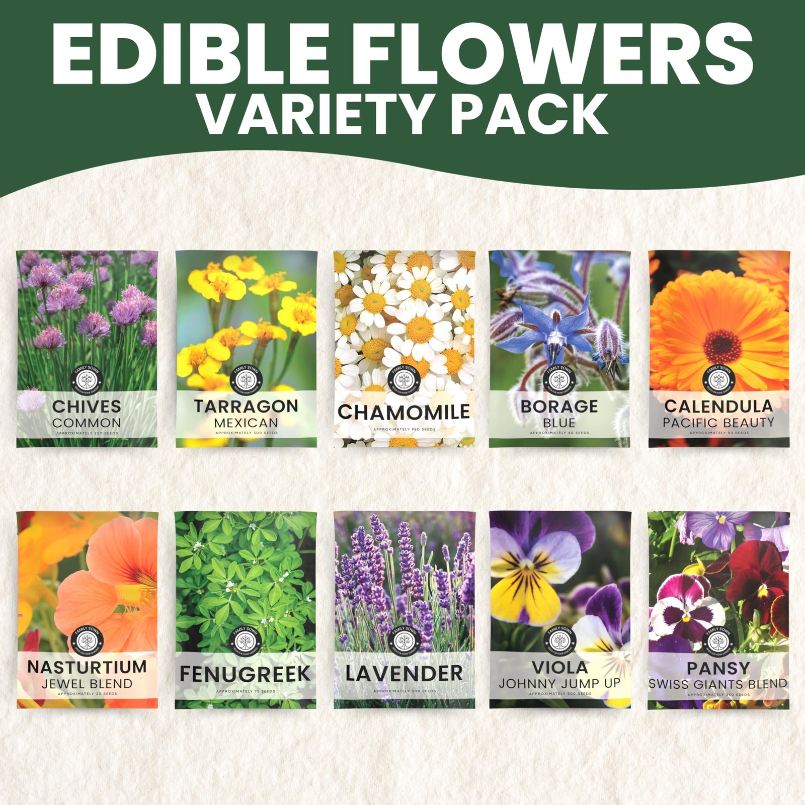 Edible Flower Seeds | 10 Individual Packs | 2026 Season | Non-GMO | Calendula…