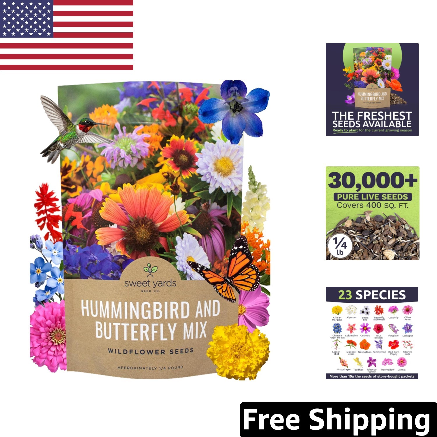 Transform Your Garden with 1/4 lb of Butterfly & Hummingbird Wildflower Seeds
