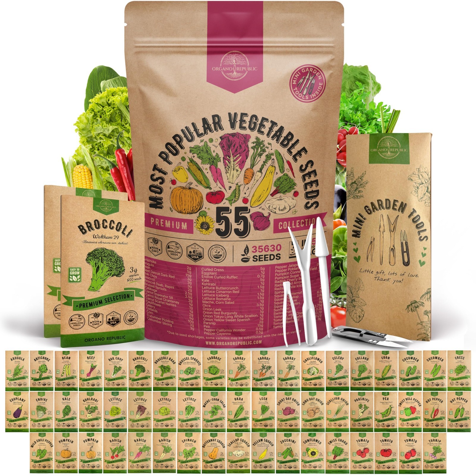 55 Vegetable Seeds Variety Pack – 35,600+ Non-GMO Heirloom Seeds for Home Garden