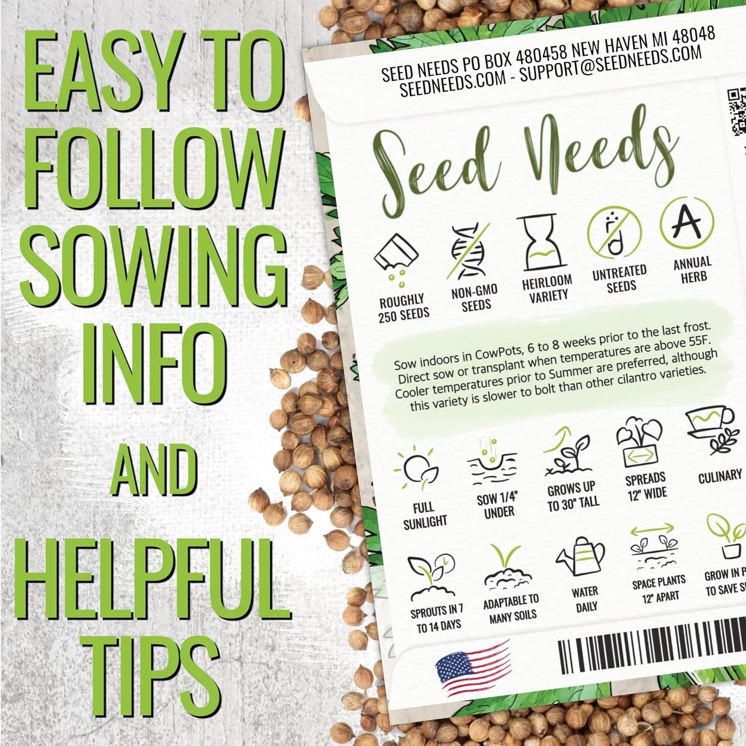 Coriander Seeds – Heirloom Cilantro & Culantro for Culinary Gardens – 2 Pack
