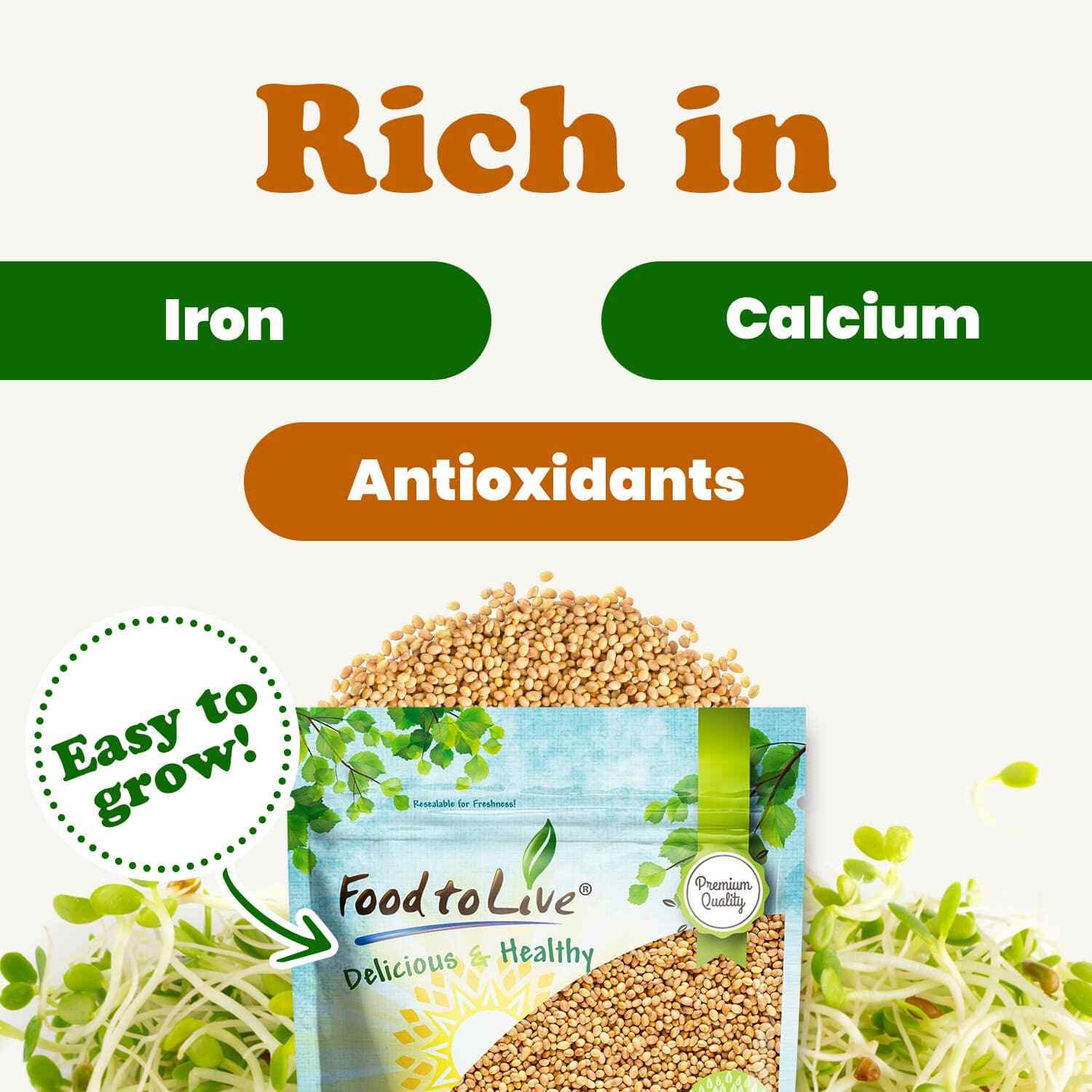 Clover Seeds for Sprouting — Kosher, Vegan — by Food to Live