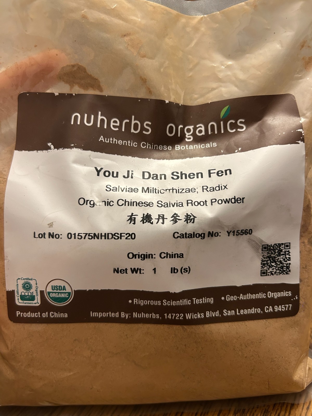 nu herbs organics You Ji dan shen Fen Organic Chinese Slavia Root Powder 1 lbs
