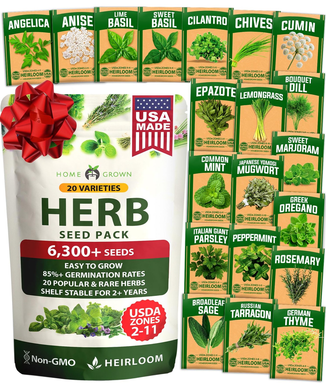 HOME GROWN Premium Herb Seeds Variety Pack 20 Heirloom Herb Seeds for Planti…