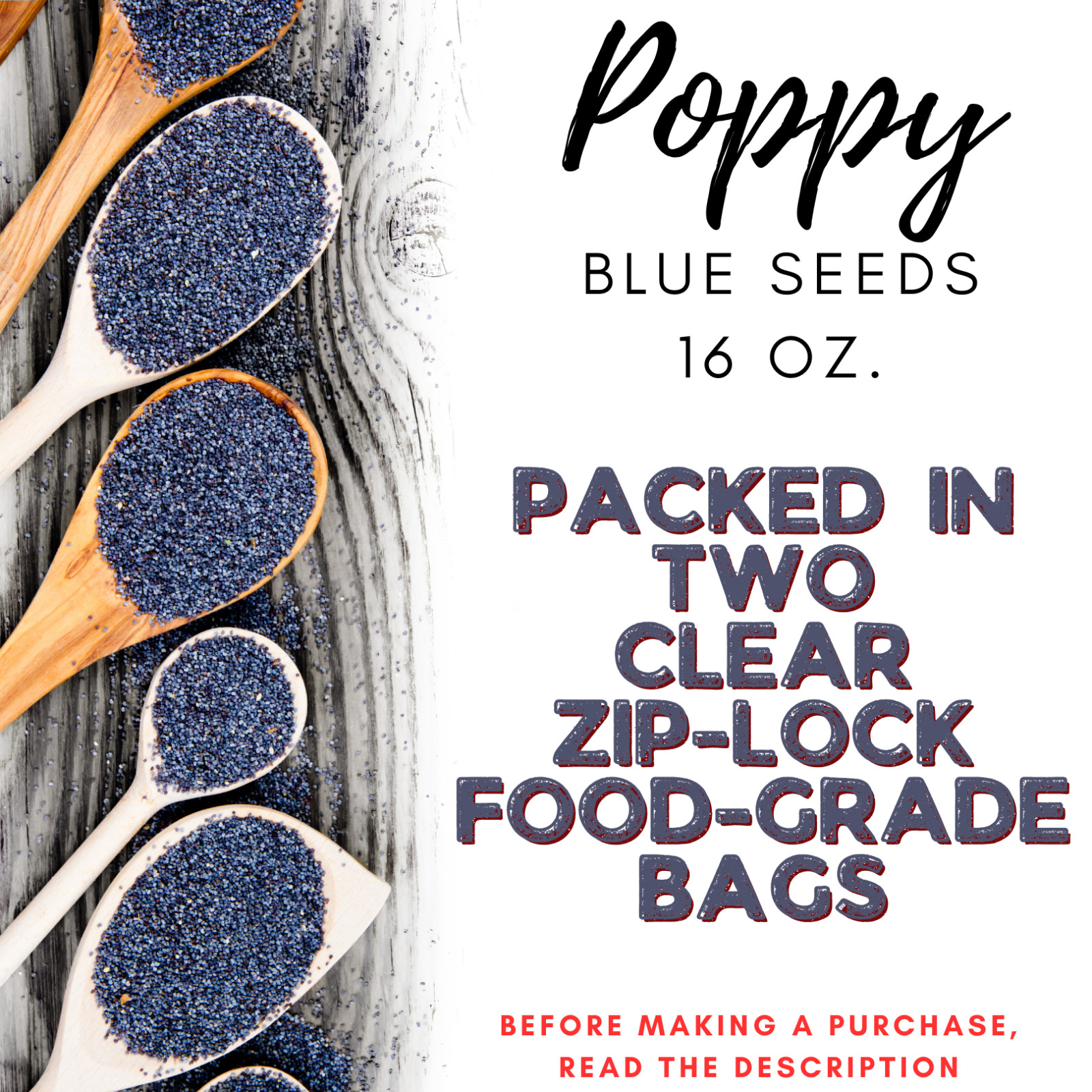 Whole Poppy Seeds Bulk Culinary for Baking or Cake Dessing. Semilla de Amapola