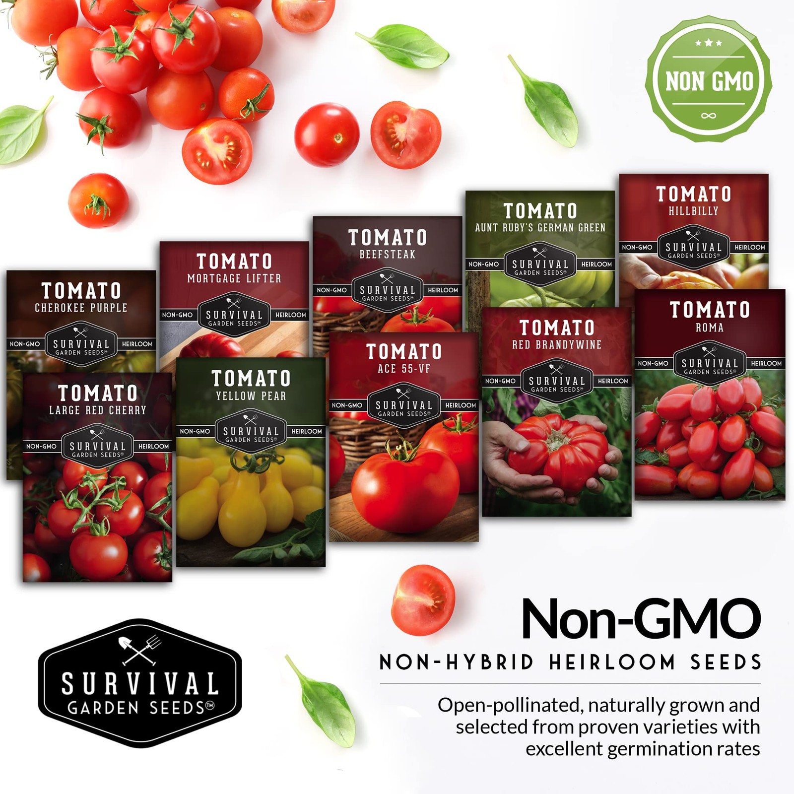 10 Tomato Collection – Cherokee Purple, Roma, Red Cherry, Aunt Ruby’s Green, …