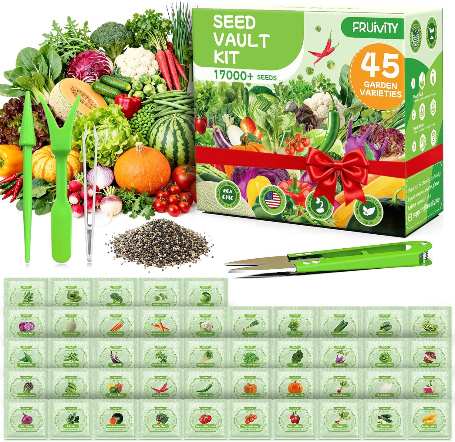 45 Vegetable Seeds Variety Pack – 17,000+ Non-GMO Heirloom for Planting Garden S