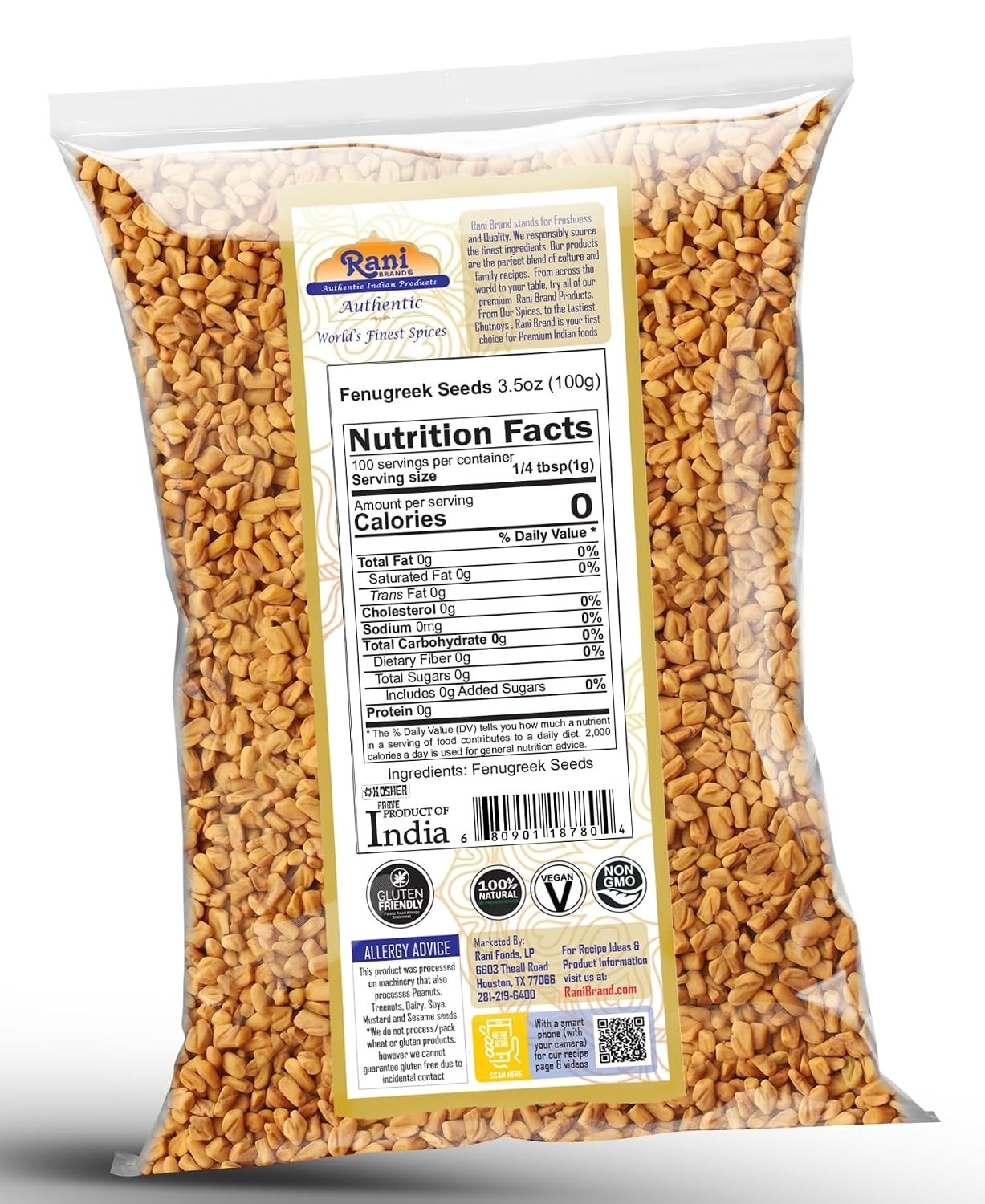 Rani Methi Seeds 3.5oz | Gluten Friendly, Kosher Certified Dry Spice for Cooking