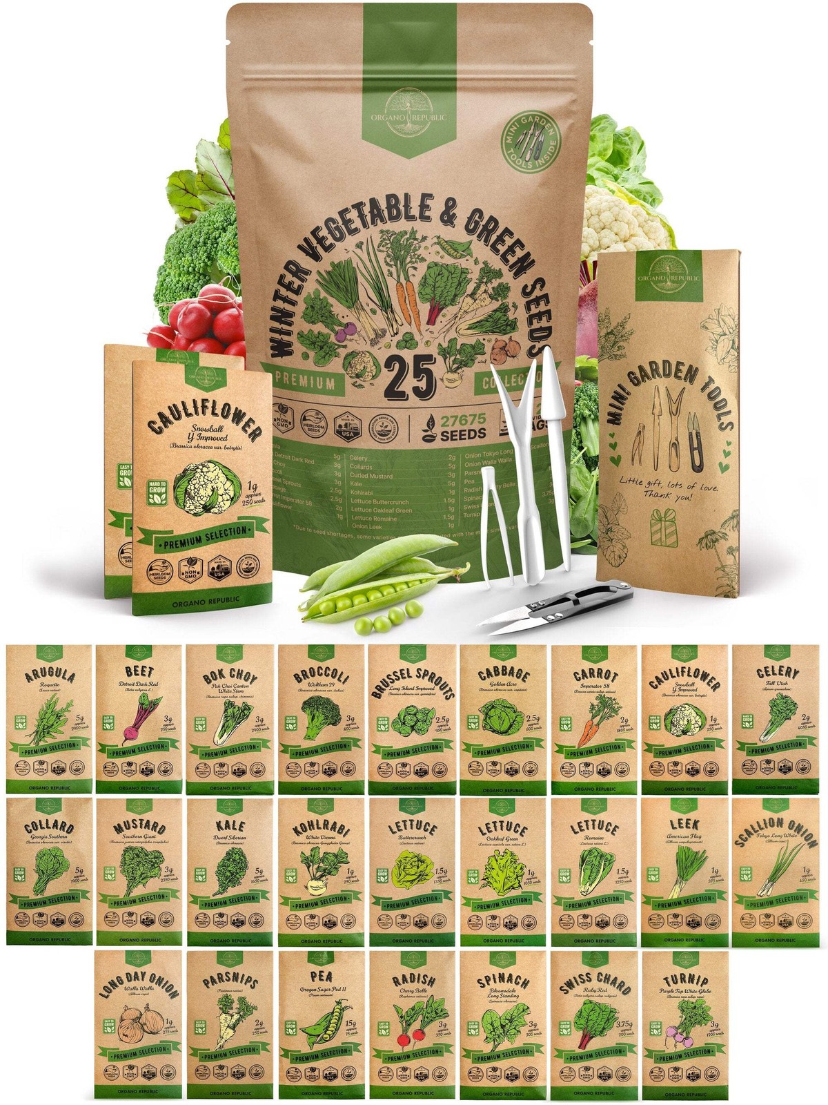 25 Winter Vegetable Seeds Variety Pack