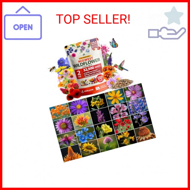 HOME GROWN 32,500+ Midwest Wildflower Seeds 2oz 15 Varieties – Annual & Perennia